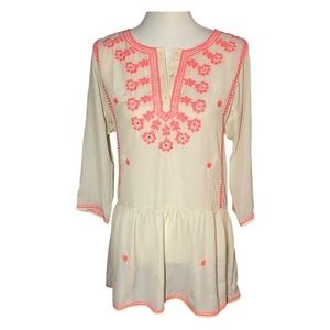 By‎ Together Embroidered 3/4 Length Sleeve Sheer Blouse